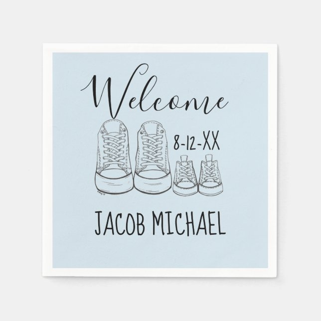 Servilleta De Papel BIENVENIDOS Nueva llegada Zapatos Bebés Ducha Niño (Anverso)