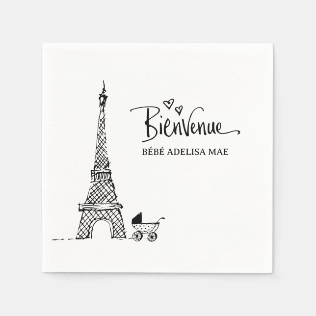 Servilleta De Papel Bienvenue Paris Doodle Sketch Baby Shower (Anverso)