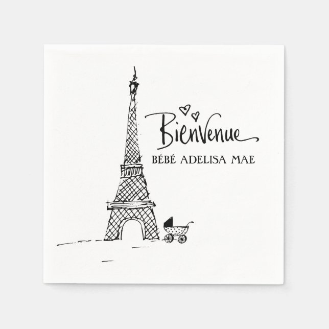 Servilleta De Papel Bienvenue Paris Doodle Sketch Baby Shower (Anverso)
