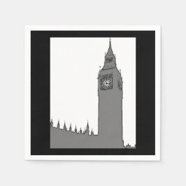 Servilleta De Papel Big Ben Black & White Vintage Style Londres Napkin