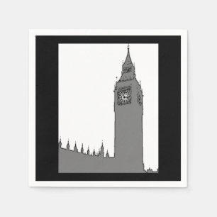 Servilleta De Papel Big Ben Black & White Vintage Style Londres Napkin
