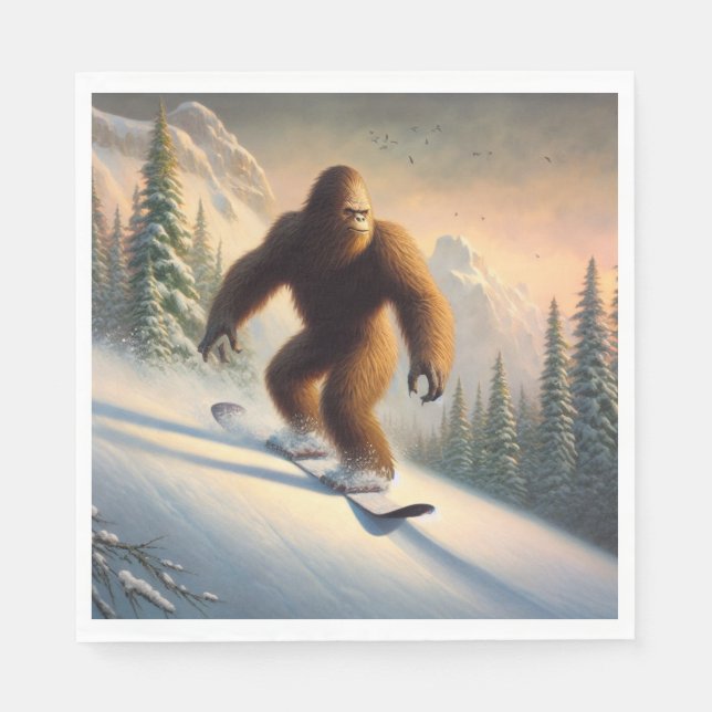 Servilleta De Papel Bigfoot Snowboarding (Anverso)