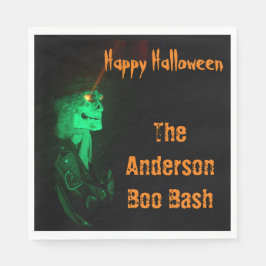 Servilleta De Papel Biker Billy Halloween Skeleton Negro y Naranja