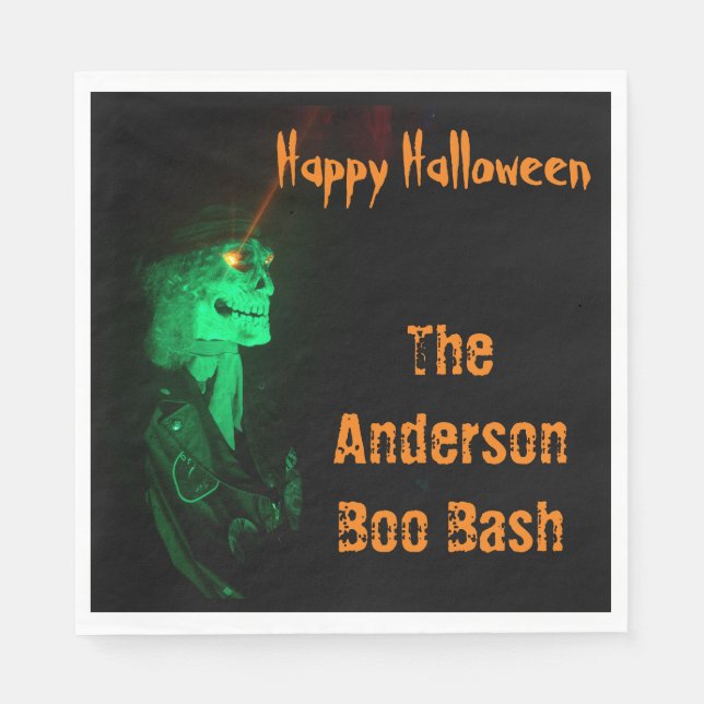 Servilleta De Papel Biker Billy Halloween Skeleton Negro y Naranja (Anverso)