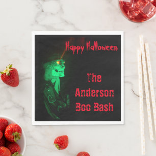 Servilleta De Papel Biker Billy Halloween Skeleton Negro y Rojo