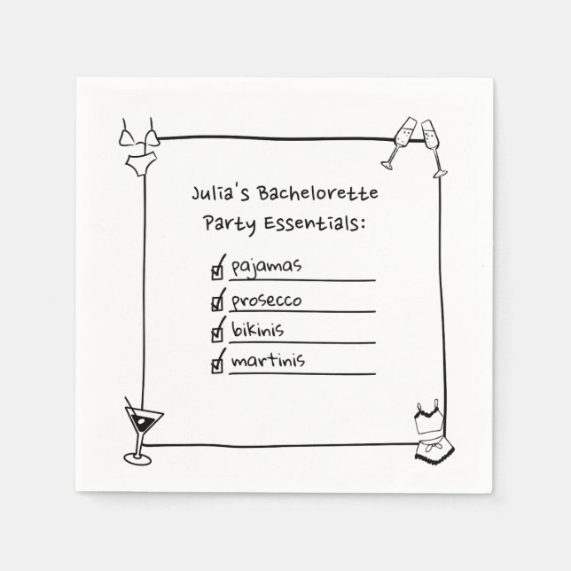 Servilleta De Papel Bikinis, Martinis, Pajamas, Prosecco Bachelorette (Anverso)