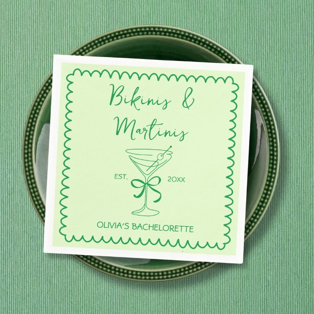 Servilleta De Papel Bikinis ondulados a mano y soltera martinis (Hand Drawn Wavy Bikinis & Martinis Bachelorette Napkins)