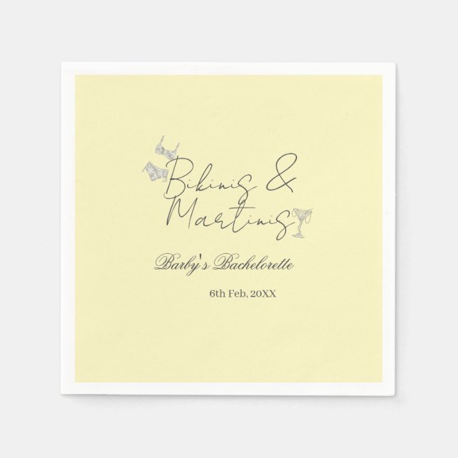Servilleta De Papel Bikins & Martinis bachelorette party yellow retro (Anverso)
