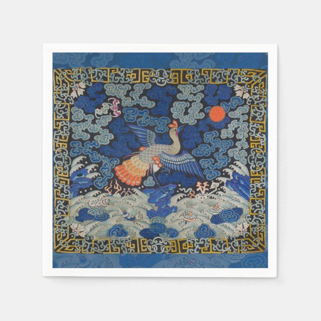 Servilleta De Papel Bird Blue Chinese Embroidery Vintage (Anverso)