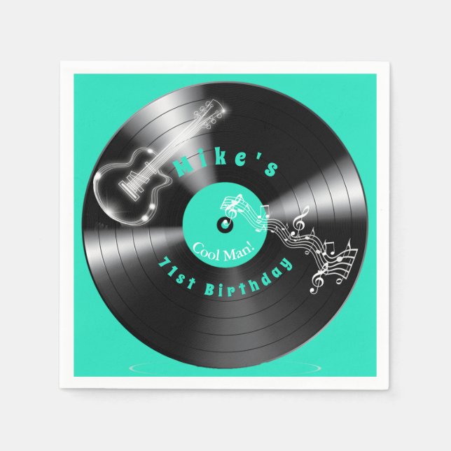 Servilleta De Papel Birday Retro Vinyl Record Rock Rock Guitarra (Anverso)