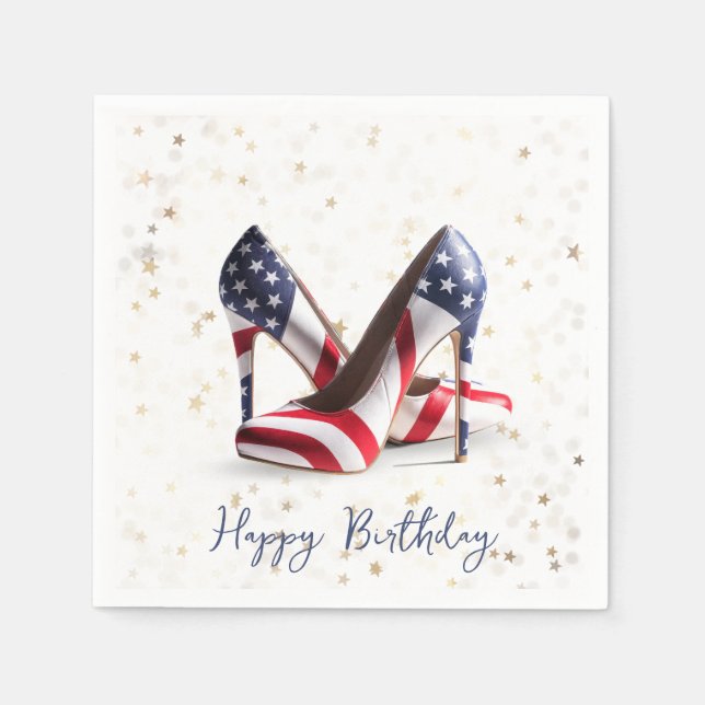 Servilleta De Papel Birthday American Flag High Heel Shoes on Stars (Anverso)