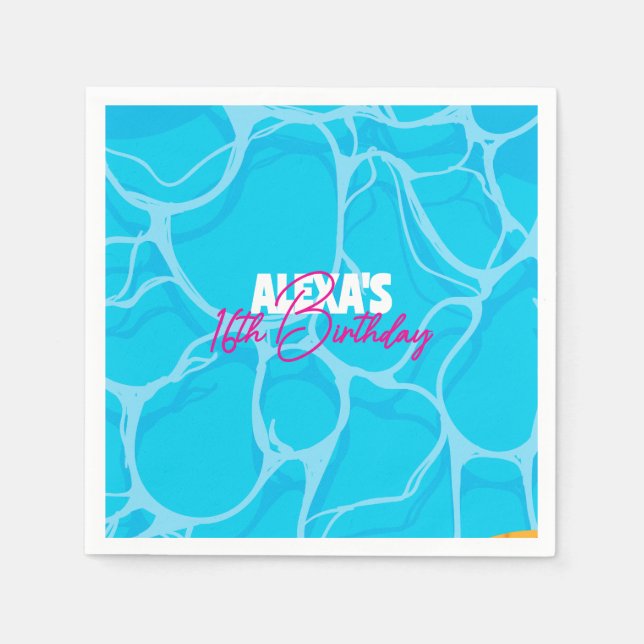 Servilleta De Papel Birthday Bday Pool Party (Anverso)