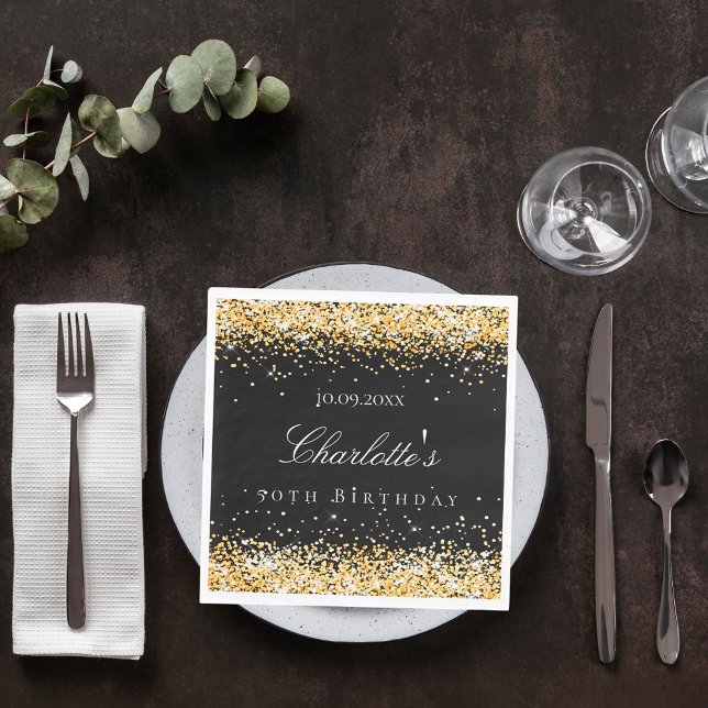 Servilleta De Papel Birthday black gold name elegant luncheon (Subido por el creador)