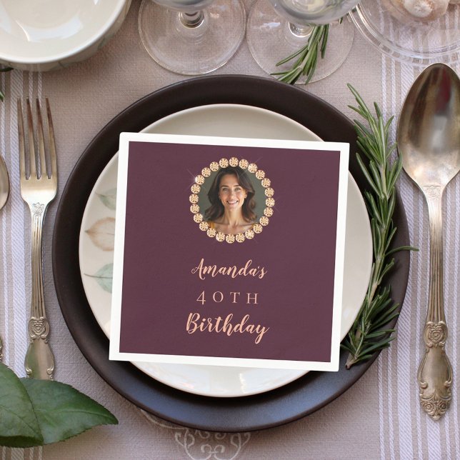 Servilleta De Papel Birthday burgundy rose gold photo diamonds (Subido por el creador)