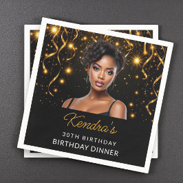 Servilleta De Papel Birthday Dinner Gold and Black Photo Instagram 