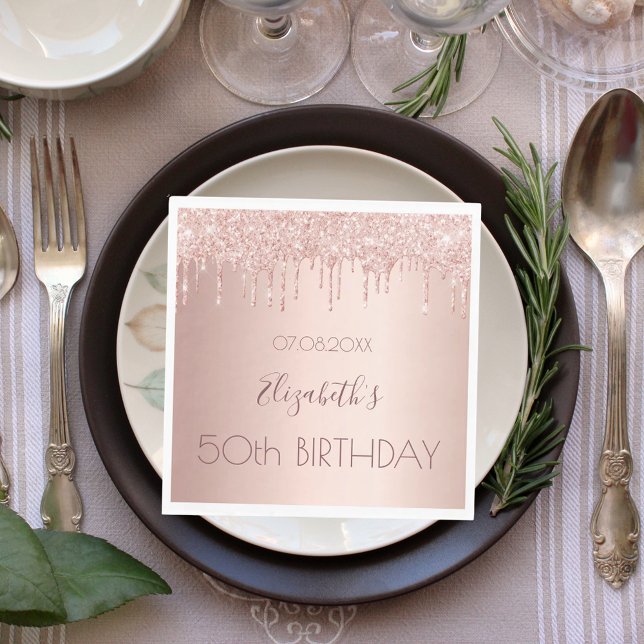 Servilleta De Papel Birthday party rose gold drips pink luncheon (Subido por el creador)