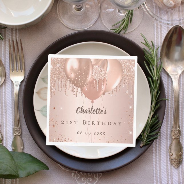 Servilleta De Papel Birthday party rose gold glitter balloons luncheon (Subido por el creador)