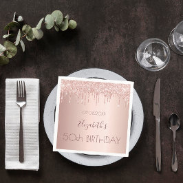 Servilleta De Papel Birthday party rose gold glitter drips pink