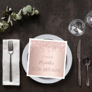 Servilleta De Papel Birthday party rose gold glitter drips pink