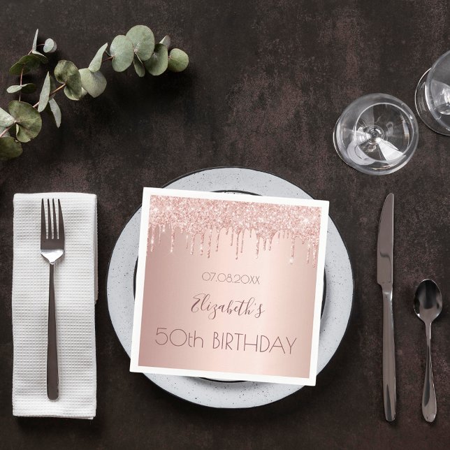 Servilleta De Papel Birthday party rose gold glitter drips pink (Subido por el creador)