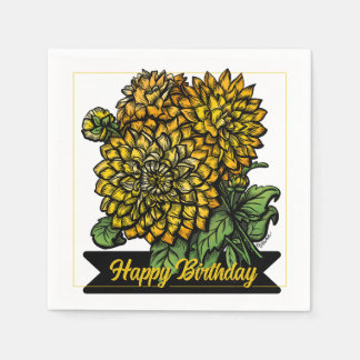 Servilleta De Papel Birthday Yellow Dahlias Floral 