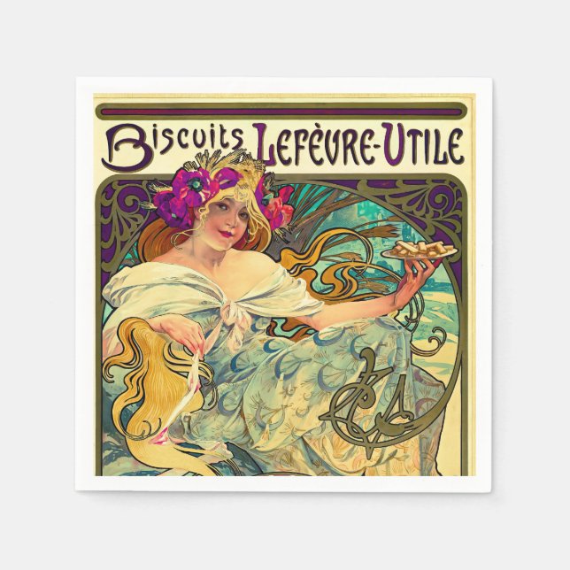 Servilleta De Papel Biscuits Lefevre-Utile de Alphonse Mucha (1896) (Anverso)