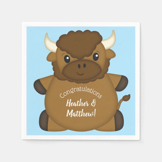 Servilleta De Papel Bison Buffalo Baby Shower Blue (Anverso)