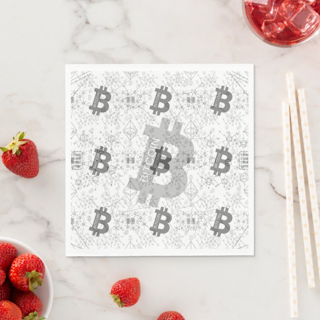 Servilleta De Papel Bitcoin Digital Criptocurrency Blanco Y Negro (In situ)