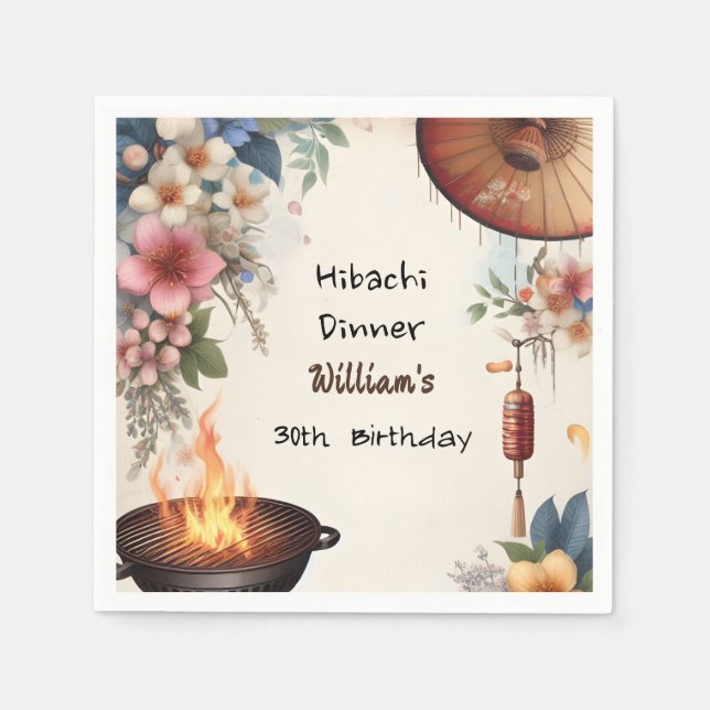 Servilleta De Papel Bite Chef Bbq Sushi Japonés Hibachi cumpleaños 30 (Anverso)