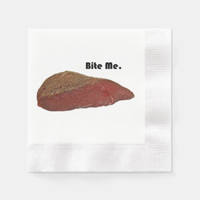Servilleta De Papel Bite Me Funny Steak Beef Pun Chiste (Anverso)