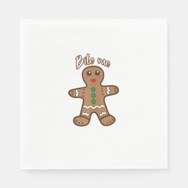 Servilleta De Papel Bite Me Gingerbread Funny Cookie Navidades Gracias (Anverso)