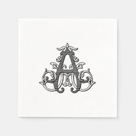 Servilleta De Papel Black "A" Monogram Cocktail Napkins