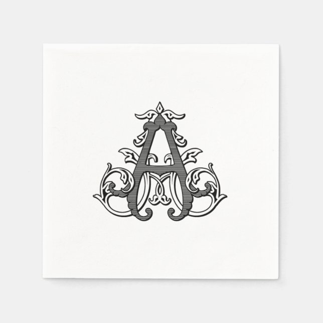 Servilleta De Papel Black "A" Monogram Cocktail Napkins (Anverso)