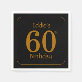 Servilleta De Papel Black and Gold 60th Birthday Party 