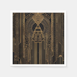 Servilleta De Papel Black and Gold Art Deco Paper Napkin