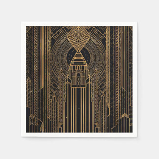 Servilleta De Papel Black and Gold Art Deco Paper Napkin