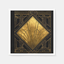 Servilleta De Papel Black and Gold Art Deco Paper Napkins