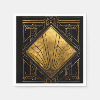 Servilleta De Papel Black and Gold Art Deco Paper Napkins