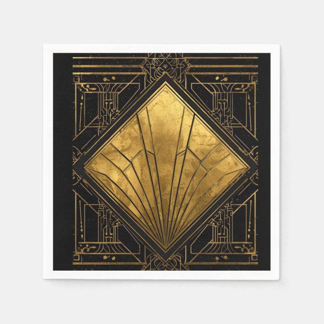 Servilleta De Papel Black and Gold Art Deco Paper Napkins (Anverso)