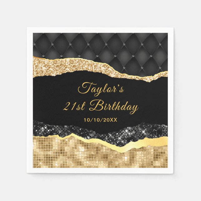 Servilleta De Papel Black and Gold Glam Lears Birday Party (Anverso)