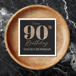 Servilleta De Papel Black and Gold Glitter Numeral 90th Birthday 