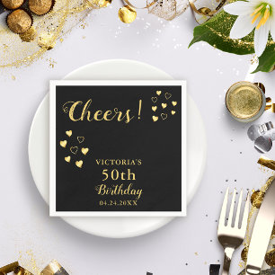 Servilleta De Papel Black and Gold Personalized Cheers 50 cumpleaños