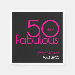 Servilleta De Papel Black and Pink Text 50 and Fabulous Birthday  