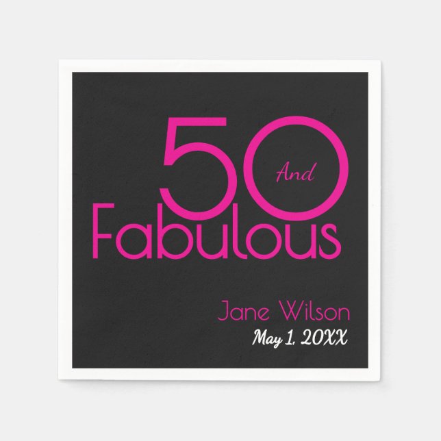 Servilleta De Papel Black and Pink Text 50 and Fabulous Birthday   (Anverso)