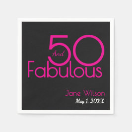 Servilleta De Papel Black and Pink Text 50 and Fabulous Birthday  