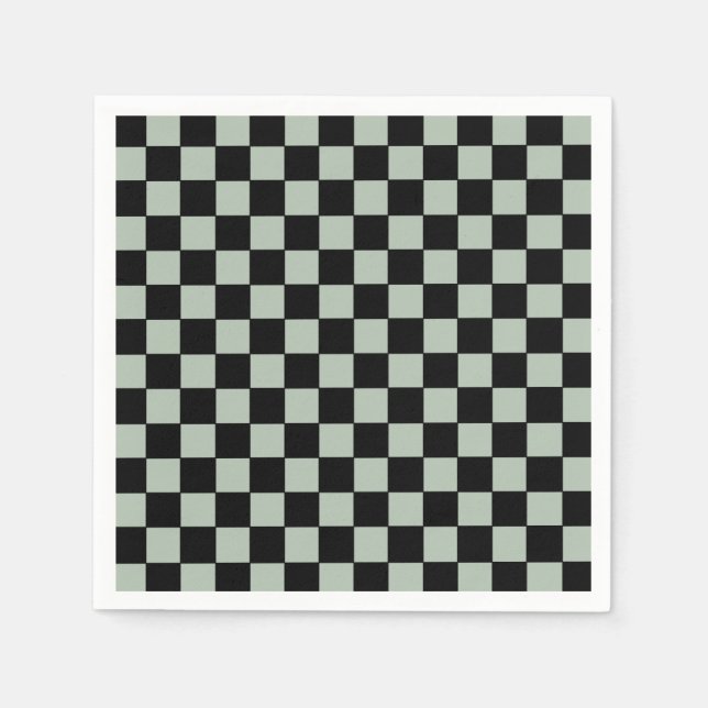Servilleta De Papel Black and Sage Green  Checkered (Anverso)