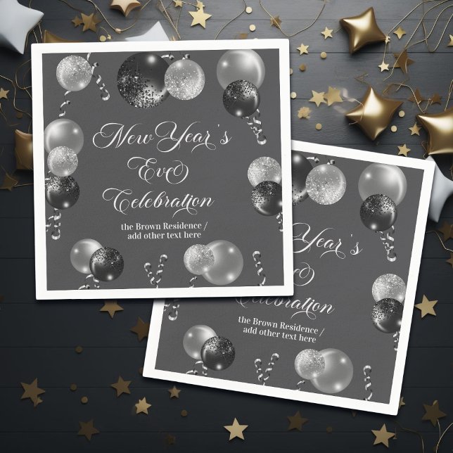 Servilleta De Papel Black and Silver Glitter New Year's Eve Party  (Subido por el creador)
