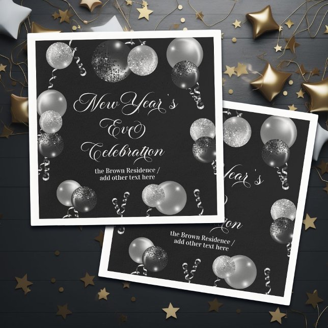 Servilleta De Papel Black and Silver Glitter New Year's Eve Party  (Subido por el creador)