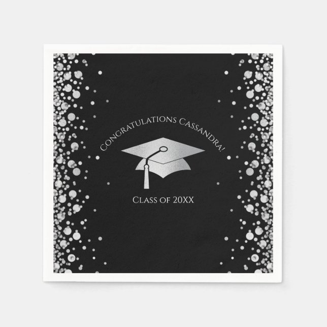 Servilleta De Papel Black and Silver Graduation (Anverso)