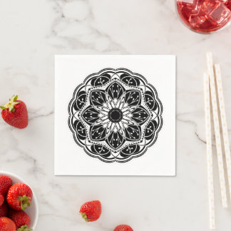 Servilleta De Papel Black and white floral mandala